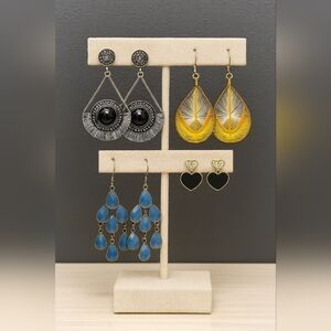 Multi-Style Earring Bundle: Mustard Leaf, Retro, Heart Designs